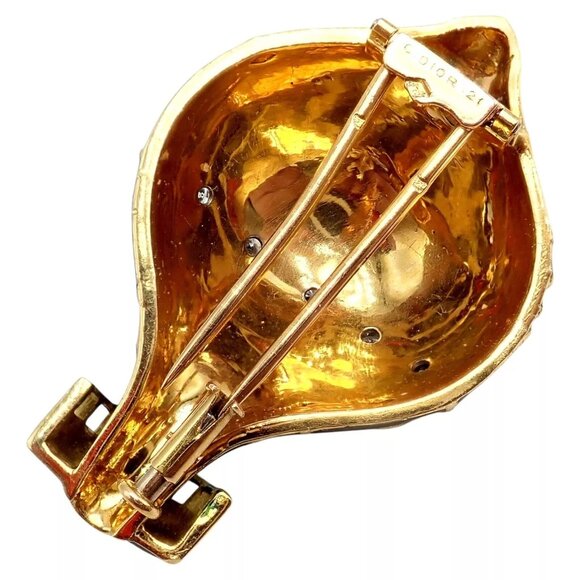 Authentic! Christian Dior 18k Yellow Gold Diamond Enamel Jules Verne Pin Brooch - Picture 12 of 16